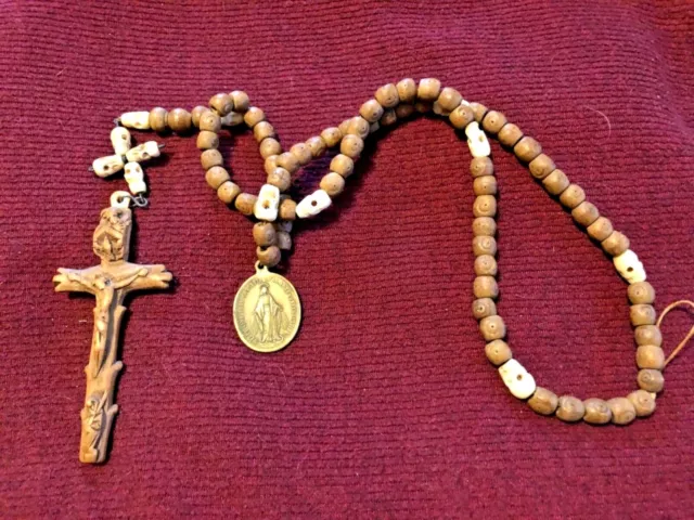 Rare Late 17Th Or Early 18Th Century Rosary German Momento Mori Bone And Wood