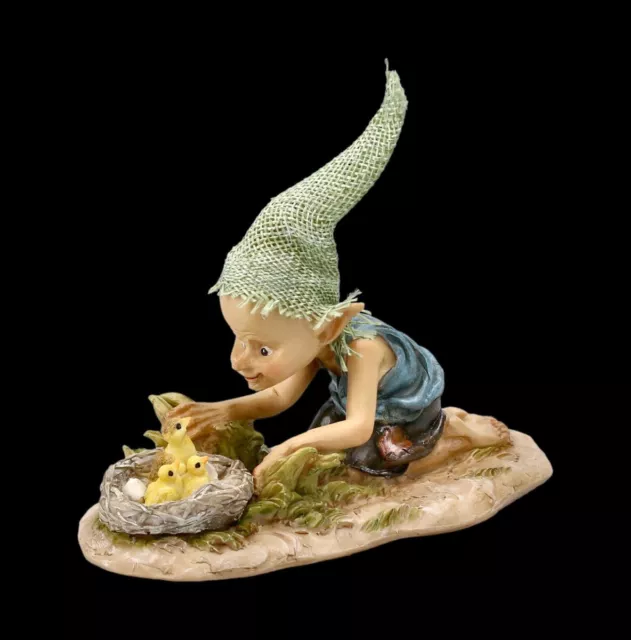 Pixie Kobold Figure Avec Poussin - Fantaisie Kobold Gnome Oiseau Déco