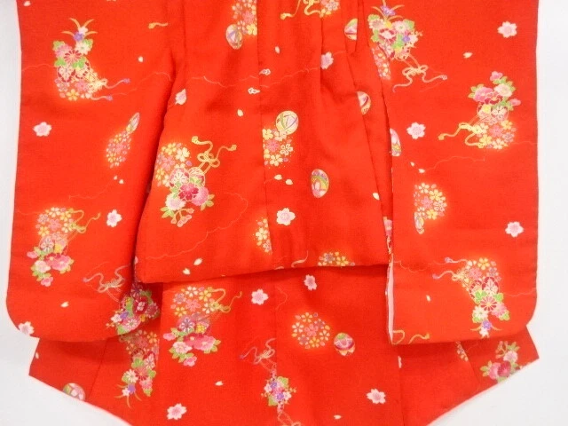 45094# Japanese Kimono / Antique Kimono & Hifu Set For Girls / Floral Cart &