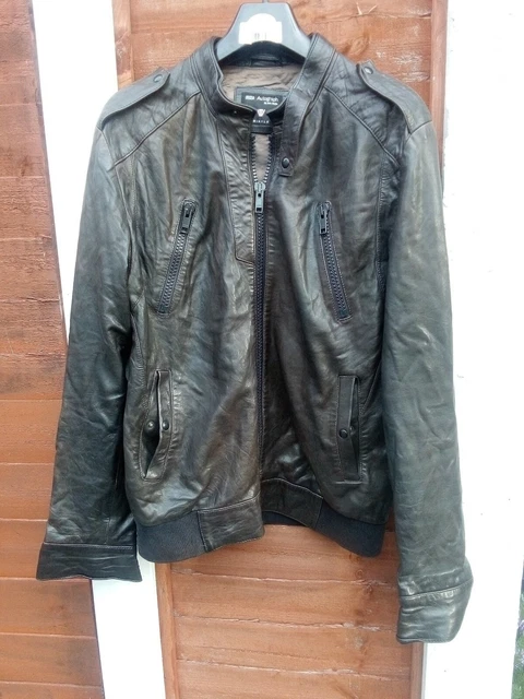 Mens Brown M& S Autograph Jsen Wintle Leather Bomber Casual Jacket UK Large