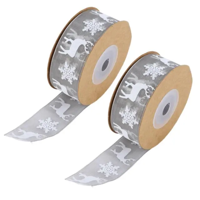 Christmas Ribbon - Snowflake Deer Design - Grosgrain  Satin Fabric - 2 Rolls