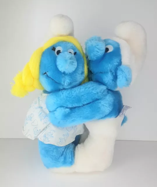 The Smurfs Wallace Berrie Peyo Smurfette and Smurf Hugging Plush Doll 1982