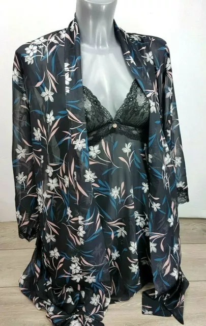 Boux Avenue Luxury Satin Lace Sienna Print Cami Set Robe Pant PJ's SET UK 6 8 10