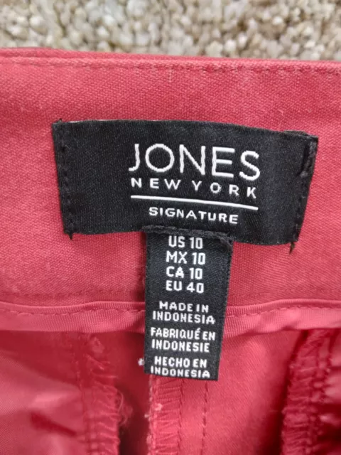 Jones New York Signature Grace Ankle Pants Women 10 Red Mid Rise Straight Leg 3
