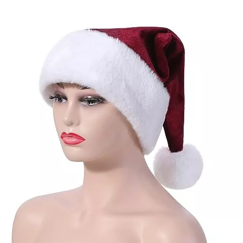 Santa Hat,Adults Unisex Velvet Christmas Hat,New Year Festive Party Burgundy 2