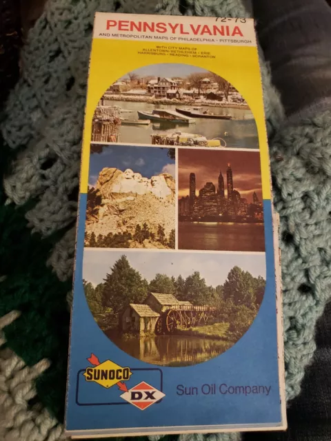 Vintage 72-73 Sunoco Sun Oil Pennsylvania Gas Service Station Travel Road Map