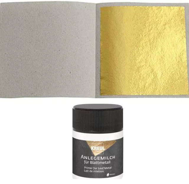 100 Blatt Blattgold Imitat Schlagmetall Vergolden + 1 x Kreul Anlegemilch 50ml