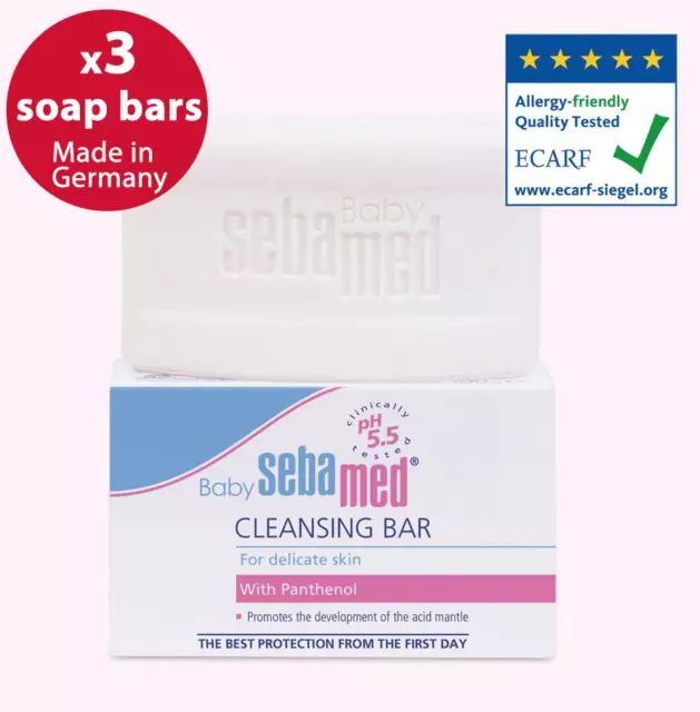 3 SEBAMED Baby Cleansing Bar Soaps -Mild Gentle for Very Delicate Skin (100g)x3