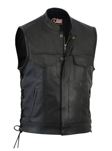Real Leather Motorbike Cut Off Vest With Chrome  Biker Sons of Anarchy Laced up