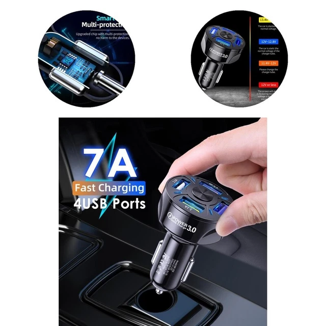 Car Charger 4 in 1 Fast Charge QC3.0 USB Ports Car Power Adapter Heat-resistant