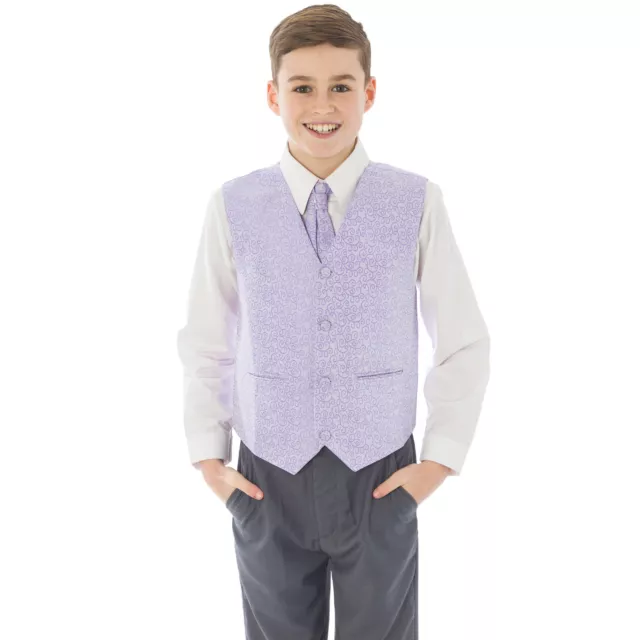 Boys Suits 4 Piece Grey Waistcoat Suit Lilac Swirl Pageboy Party Formal Wedding