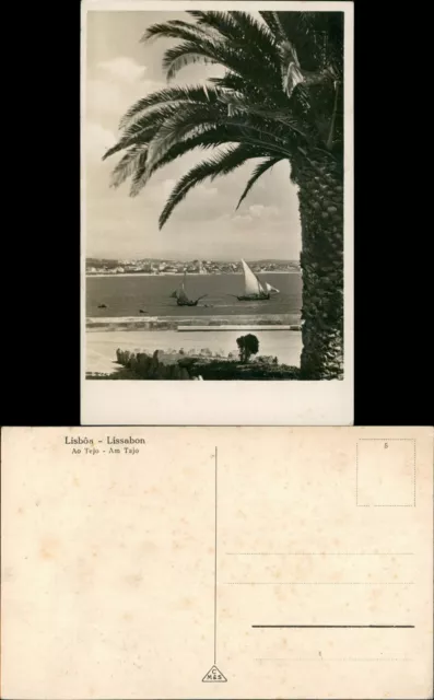 Lissabon Panorama von Lisboa Ao Tejo Palme Strand Segelboote 1940