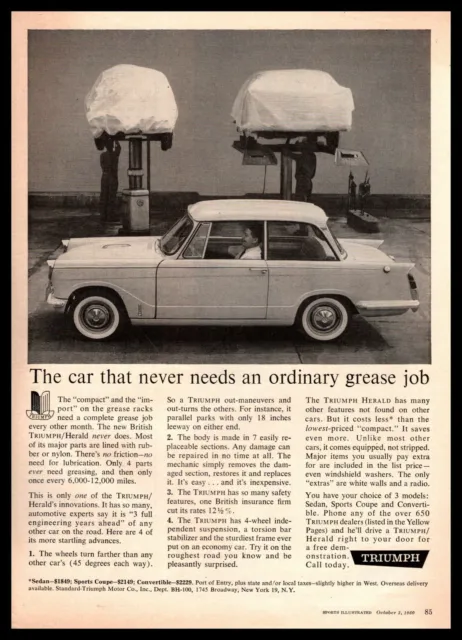 1960 Triumph Harold Sedan Sports Coupe Convertible Mechanic's Shop Bay Print Ad