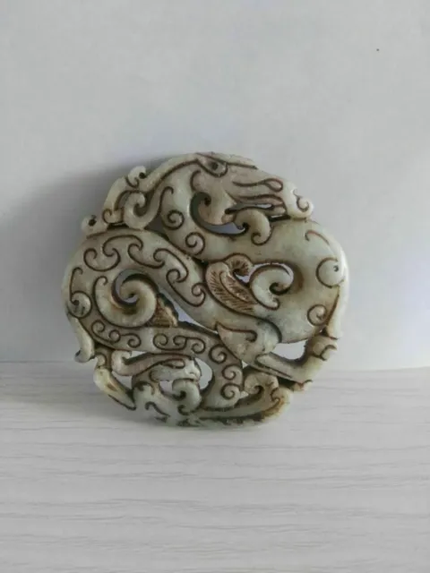 Chinese old jade Hand-carved dragon Amulet Pendant