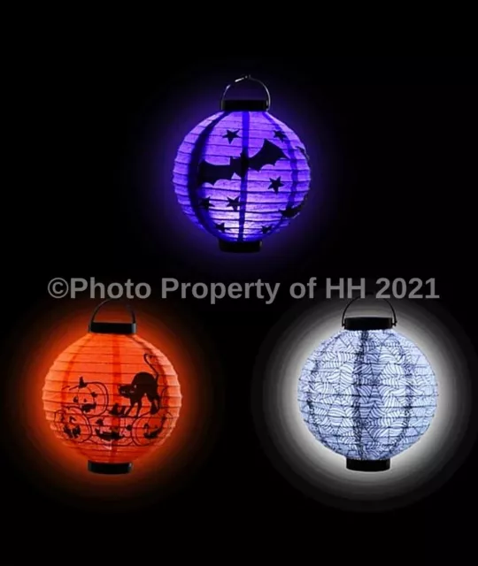 SET OF 3 Halloween LED Paper PUMPKIN BLACK CAT SPIDER BAT Lantern Party Decor