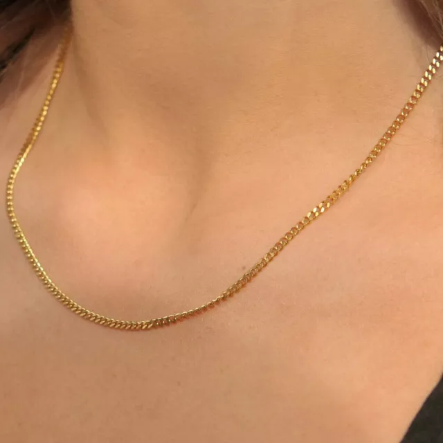 18K Solid Gold Cuban Link Chain Women Necklace 2mm 16" 18" 20" 22" 24" 30"