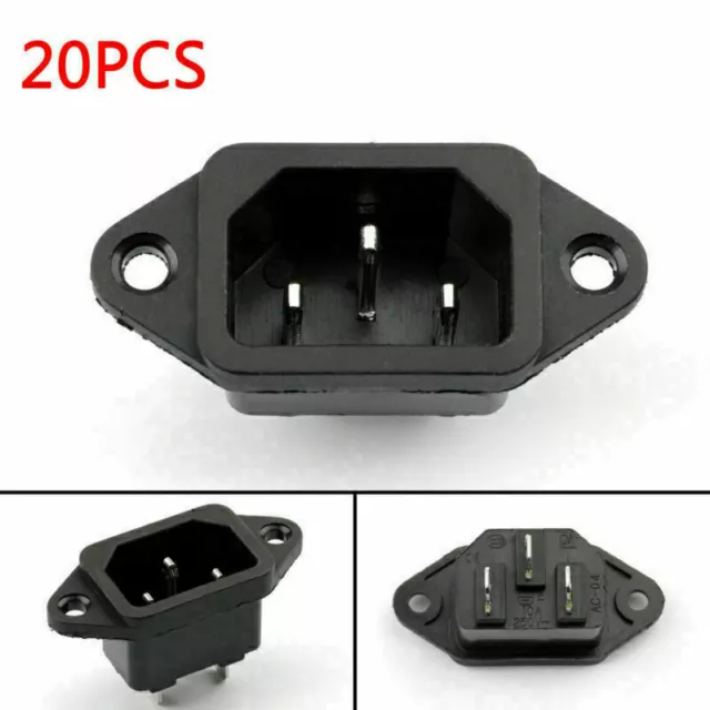 20PCS IEC320 C14 3 Pin Screw Mount Male Power Socket 10A 250V For Boat DIY UE