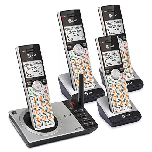 AT&T CL82407 DECT 6.0 4-Handset Cordless Phone for Home 4 Handsets, Silver