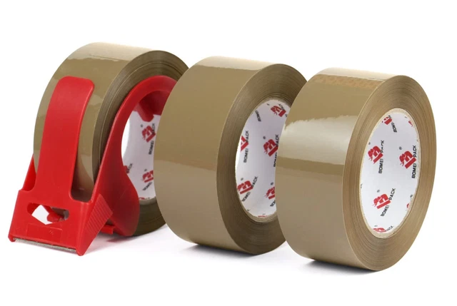 3 Pack Heavy Duty Brown Packing Tape with Dispenser, 2.6 mil, 1.88...