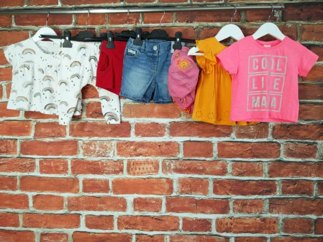 Baby Girls Bundle Aged 6-9 Months 100% Next T-Shirt Shorts Hat Summer Neon 74Cm
