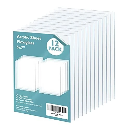 Plexiglass Sheets Acrylic Sheets 12 Pack of 5x7’’ 0.04 Thick Clear
