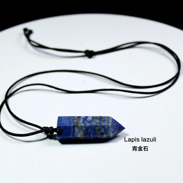 Natural Gemstone Quartz Crystal Pendant Single Point Hexagonal Wand Necklace #SH