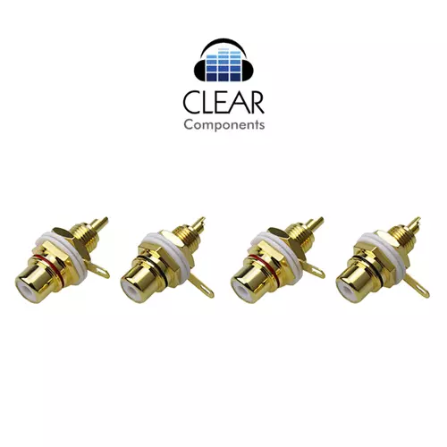 4x CINCH BUCHSE EINBAUBUCHSEN RCA CHASIS VERGOLDET STECKER - HIFI-HIGHEND-TOP