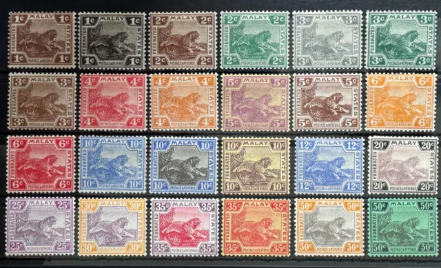 'MALAYA FEDERATED MALAY STATES 1922-34 FMS TIGERS MSCA 1c-50c 24V MINT M5647