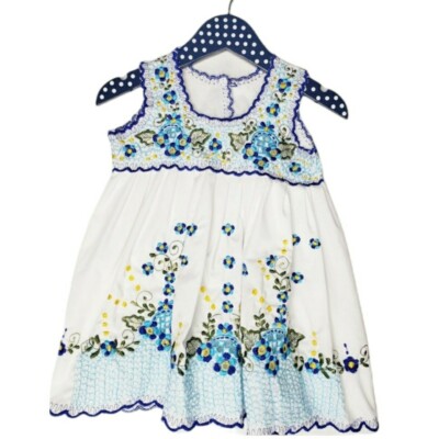 Floral Embroidered Toddler Mexican Dress Top White Blue Girls 3T