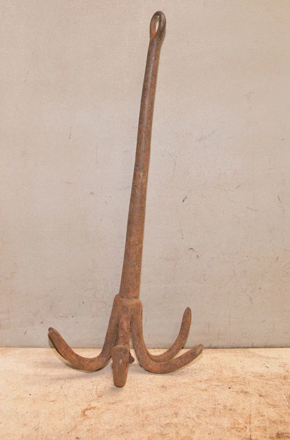 Antique blacksmith forged drag hook early logging tool collectible primitive