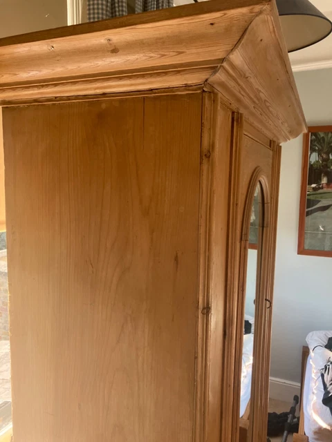 Antique Single Pine Wardrobe with drawer and mirror 3