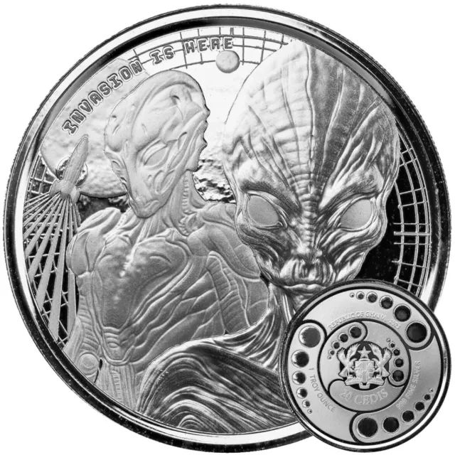 Silbermünze Alien 2023 Invasion is here 1oz Silber Ag 999 Ghana Scottsdale Mint