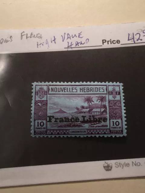 New Hebrides  French 1941 High Value Libre Overprint Signed Mint Scarce!