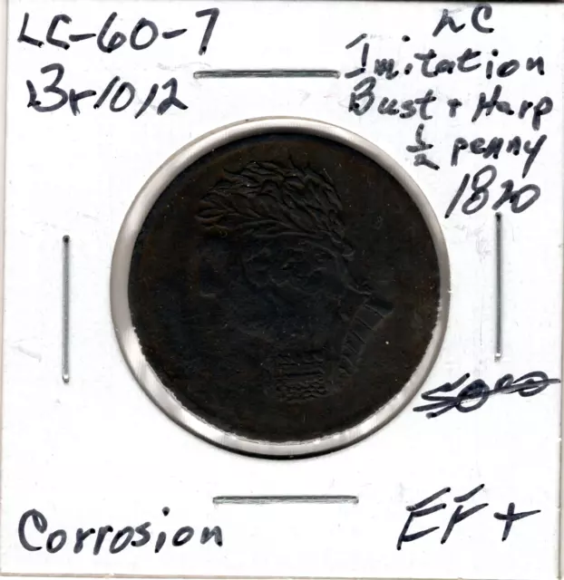 1820 Lower Canada Imitation 1/2 Penny Token - LC-60-7 - EF+ (Corrosion)