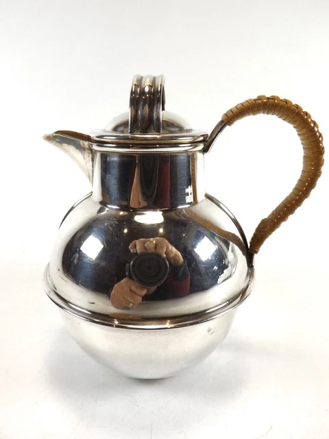 Silver Guernsey Milk Jug With Rattan Handle Hallmarked Birmingham 1987 Ref 383/2