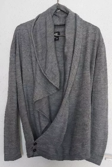 👕 Gilet H&M Gris 💚 Laine Acrylique Col Effet Drapé Manches Longues Homme 38 40