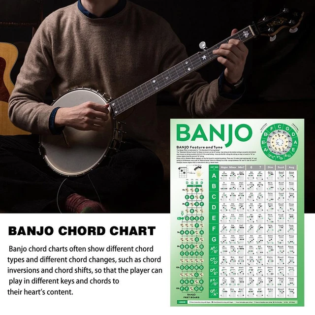 LAMINATED BANJO CHORD Chart Poster Easy Chords Beginner T3F9 EUR 9,69 ...