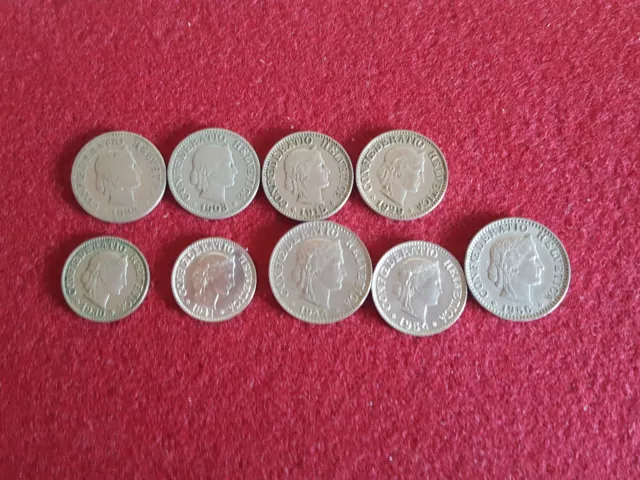 Svizzera 9x vecchie monete 1884, 1903-15-29-30-41-44-54-56 lotto raccolta centesimi
