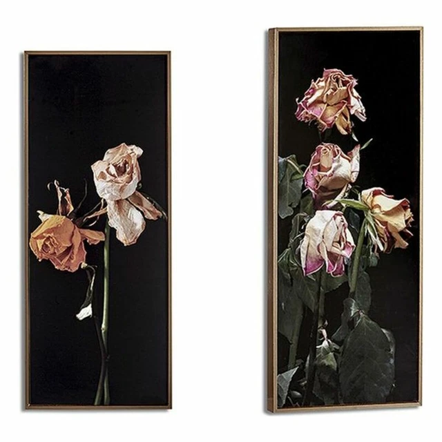 Cuadro Dorado Flores Negro Aglomerado [21,2 x 2 x 51,2 cm]