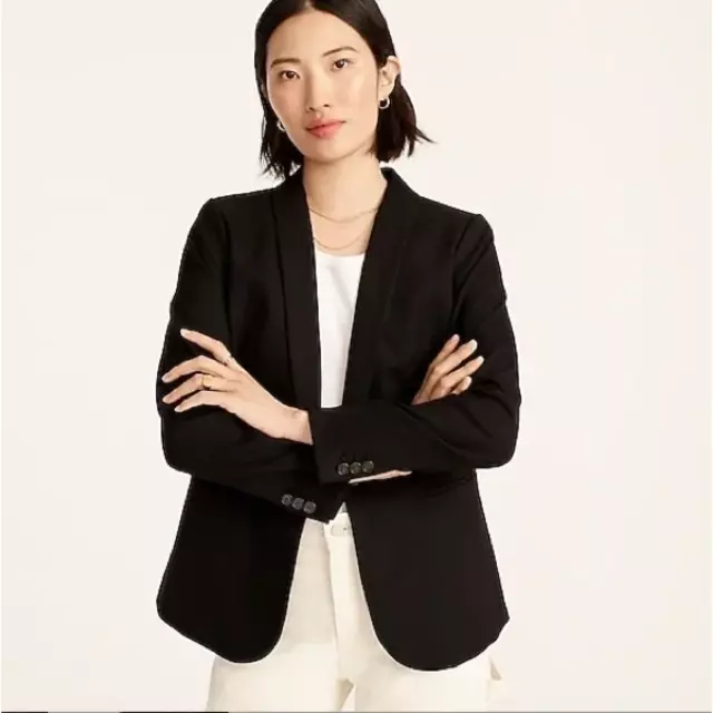 J Crew Parke Blazer Black Bi-Stretch One-Button Cotton Blend Sz 10 Women's