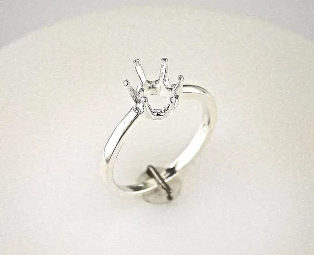 Oval Six Prong Heavy Shank Ring Setting Sterling Silver