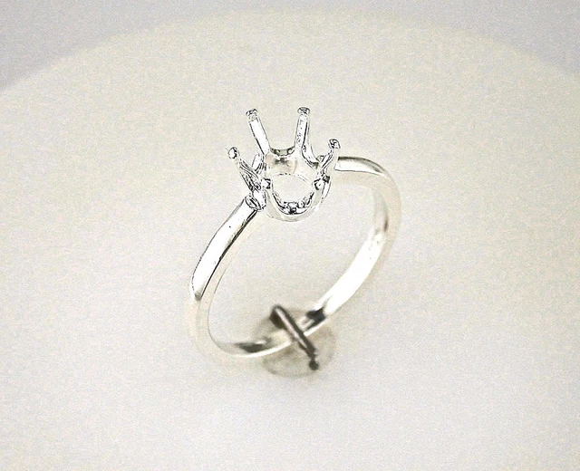 Oval Six Prong Heavy Shank Ring Setting Sterling Silver