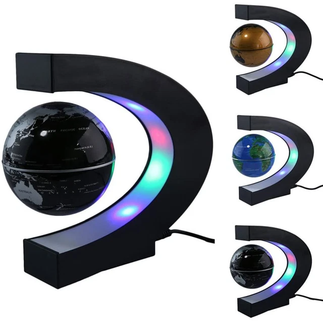Base en forma de C novedad luz LED luz magnética levitación globo flotante mapa del mundo