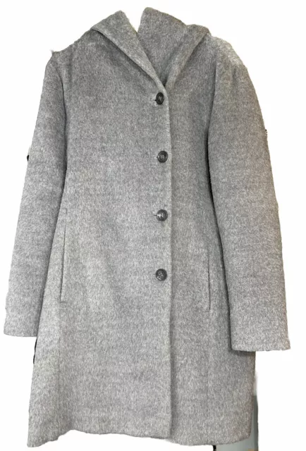 Cole Haan Wool Blend Women’s Coat Hooded Gray Mid Length Pockets Casual Size 14