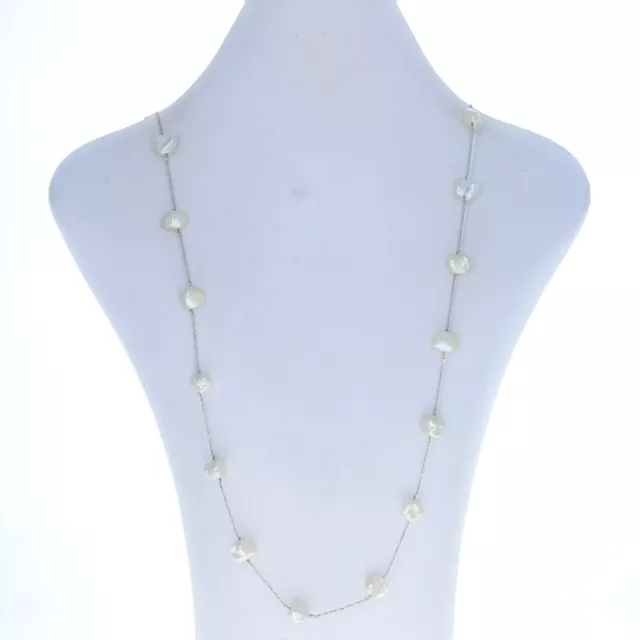 Collier de Perles D'Eau Douce 33 " - 14k or Blanc Chaîne Maillon