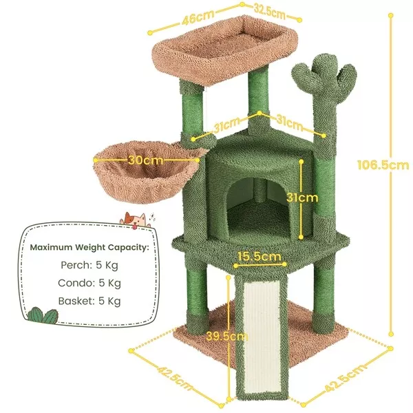 Arbre à Chat Design Cactus Tour pour Chat en Peluche 106,5 cm Vert et Brun 2