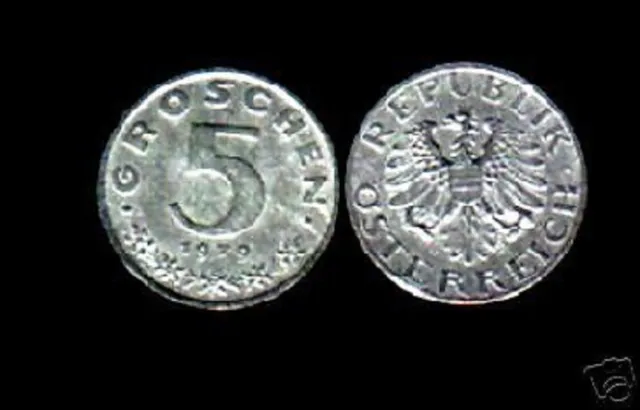 Austria 5 Groschen Km2875 1950-1994 Eagle Pre Euro Currency Money 100 Coin Lot