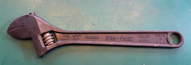Vintage BLUE POINT 10” Adjustable Wrench Mfg by SNAP-ON Tools Kenosha WI USA