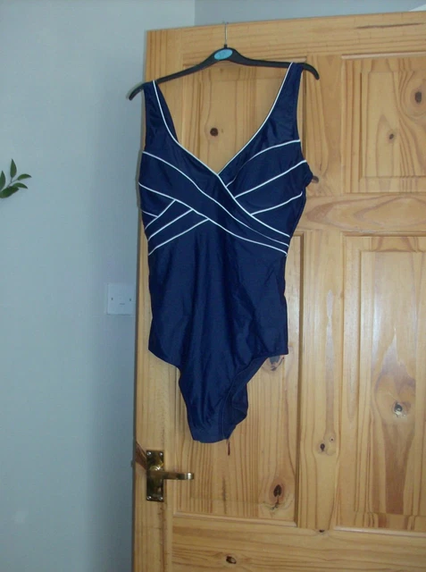 TESCO F F LADIES Navy and White Crossover Style Swimsuit UK Size