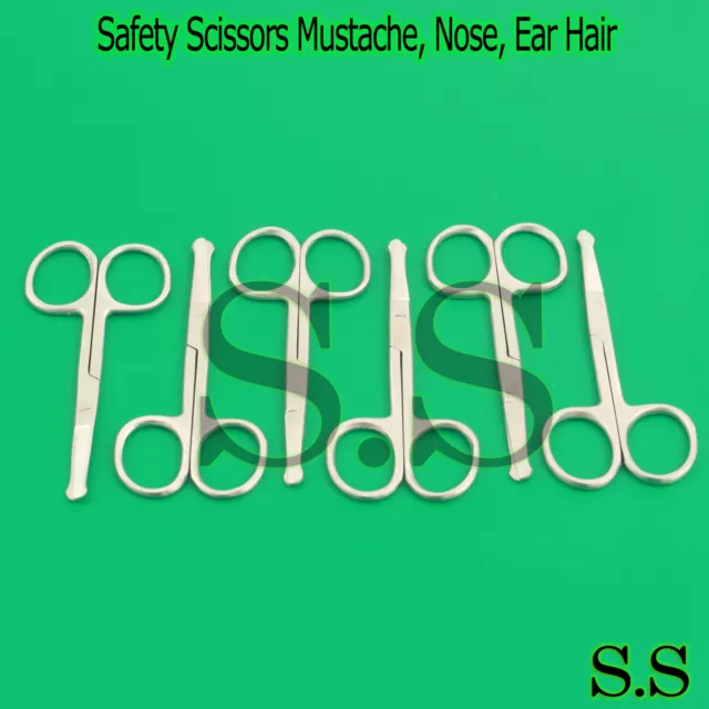 6 Safety Scissors Mustache, Nose, Ear Hair Pet Grooming, Manicure 3.5" STRAIGHT
